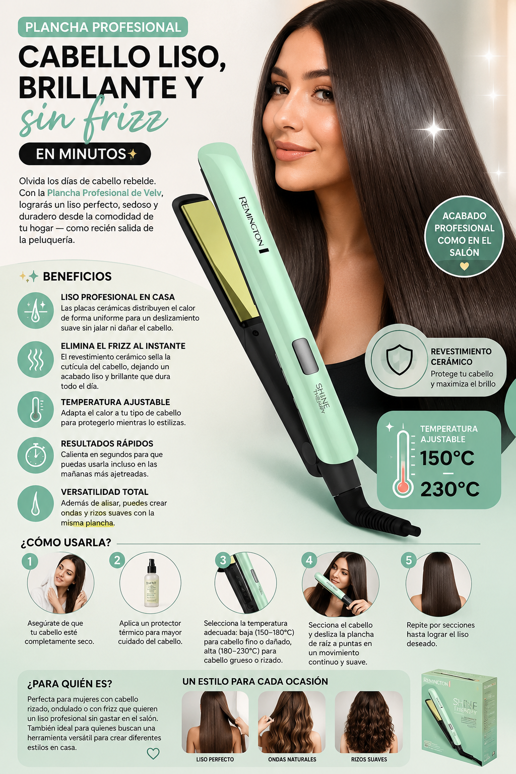 Plancha para Cabello Profesional con Revestimiento Cerámico