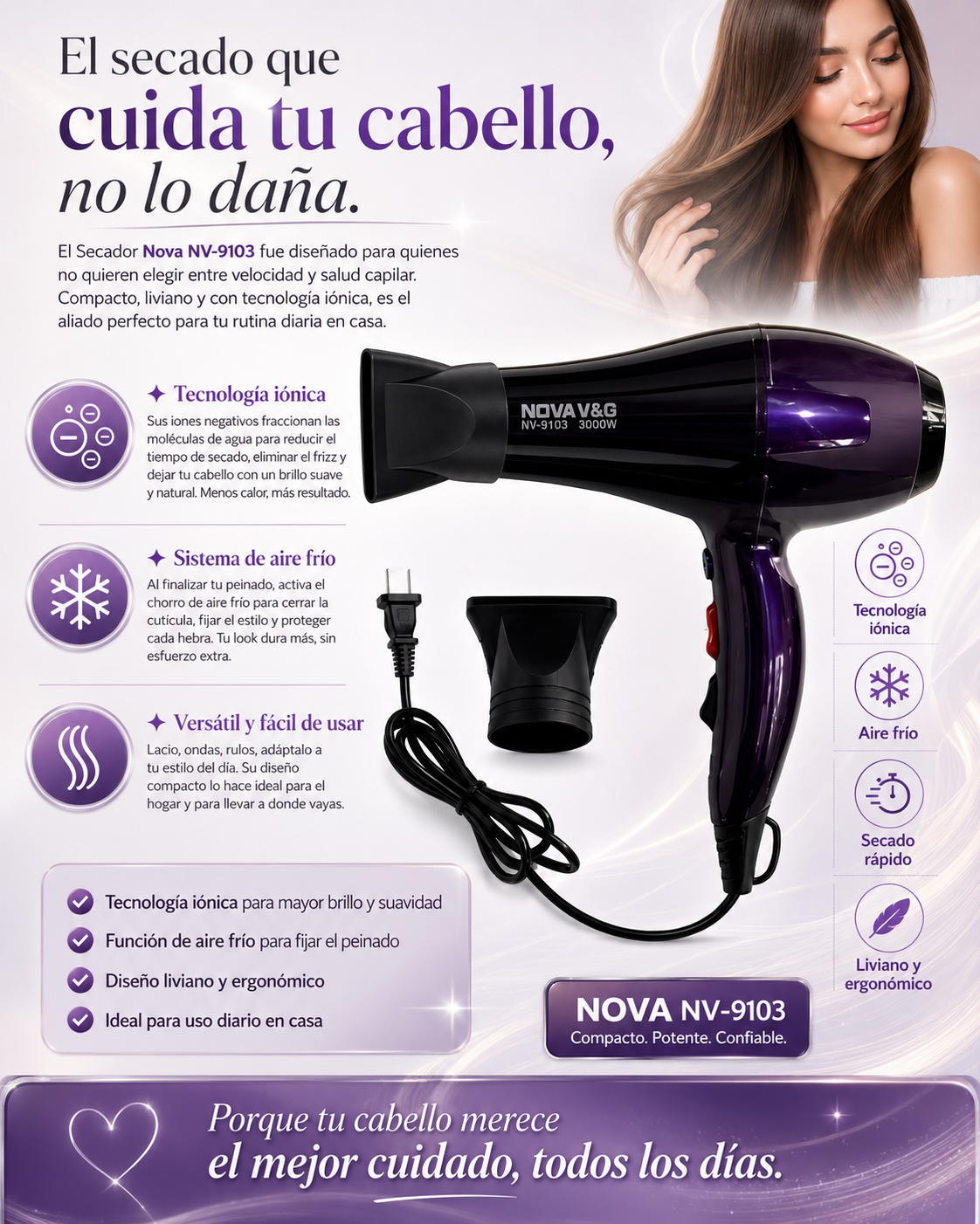 Secador Nova NV-9103 — Iónico Profesional